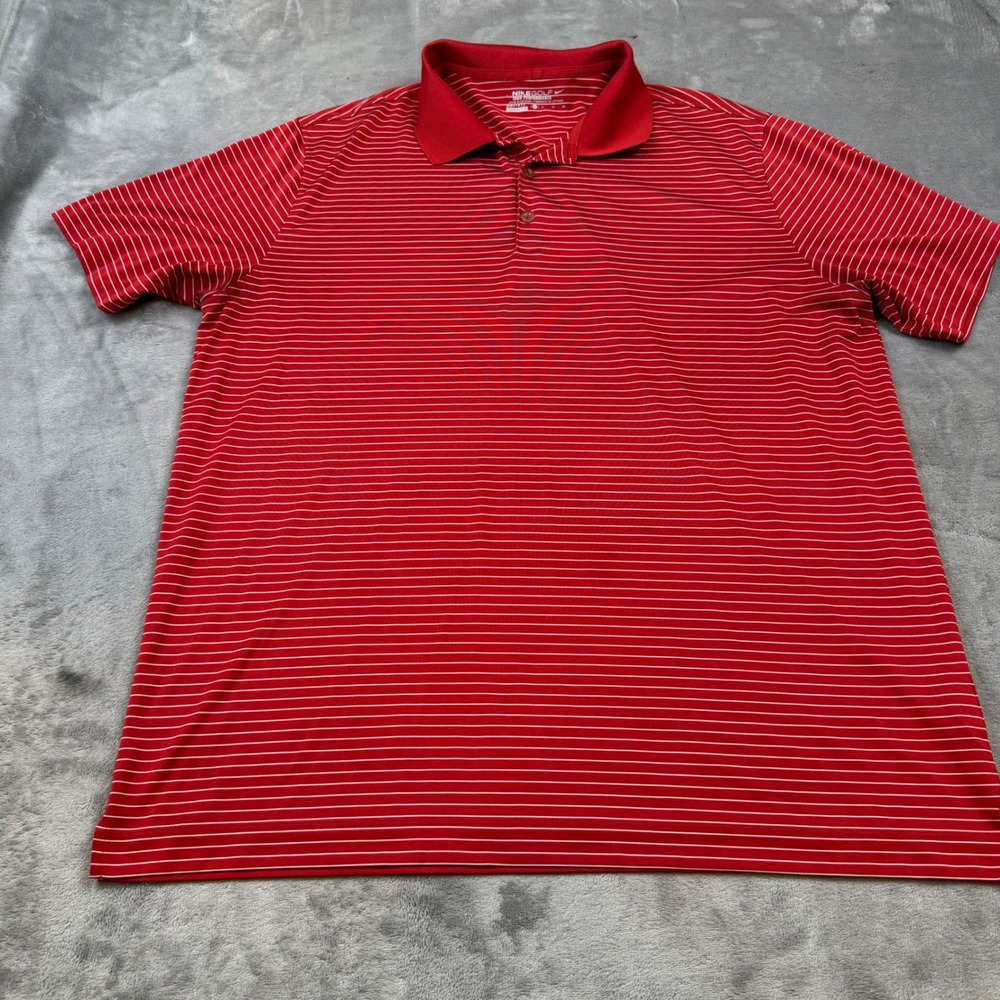 Nike Golf Tour Performance Mens XL Polo Shirt Red Striped Dri-FIT Athletic